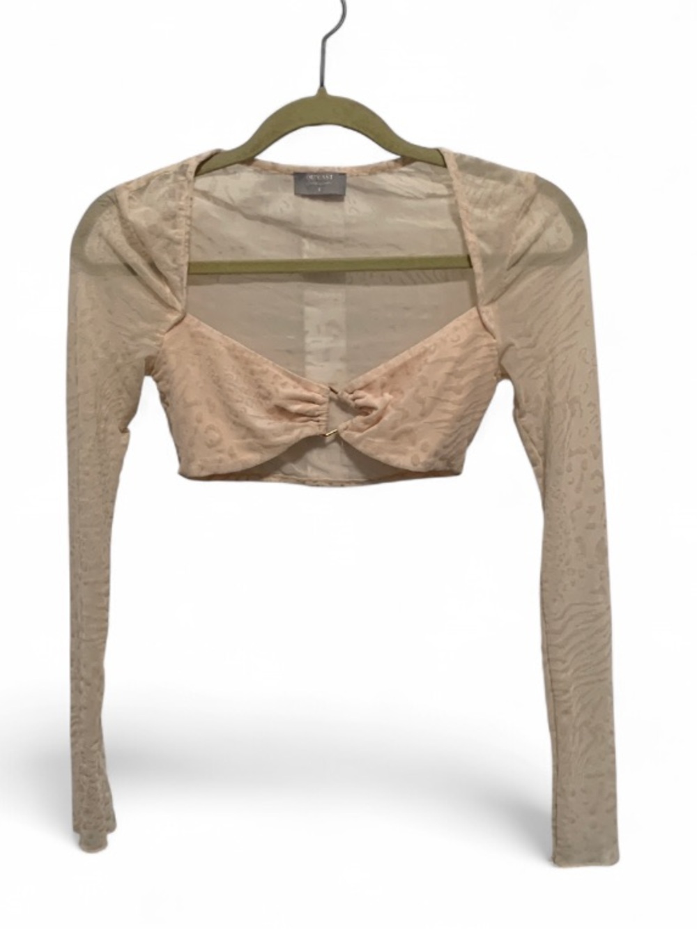Outcast Cream Animal Print Sheer Long Sleeve Crop Top